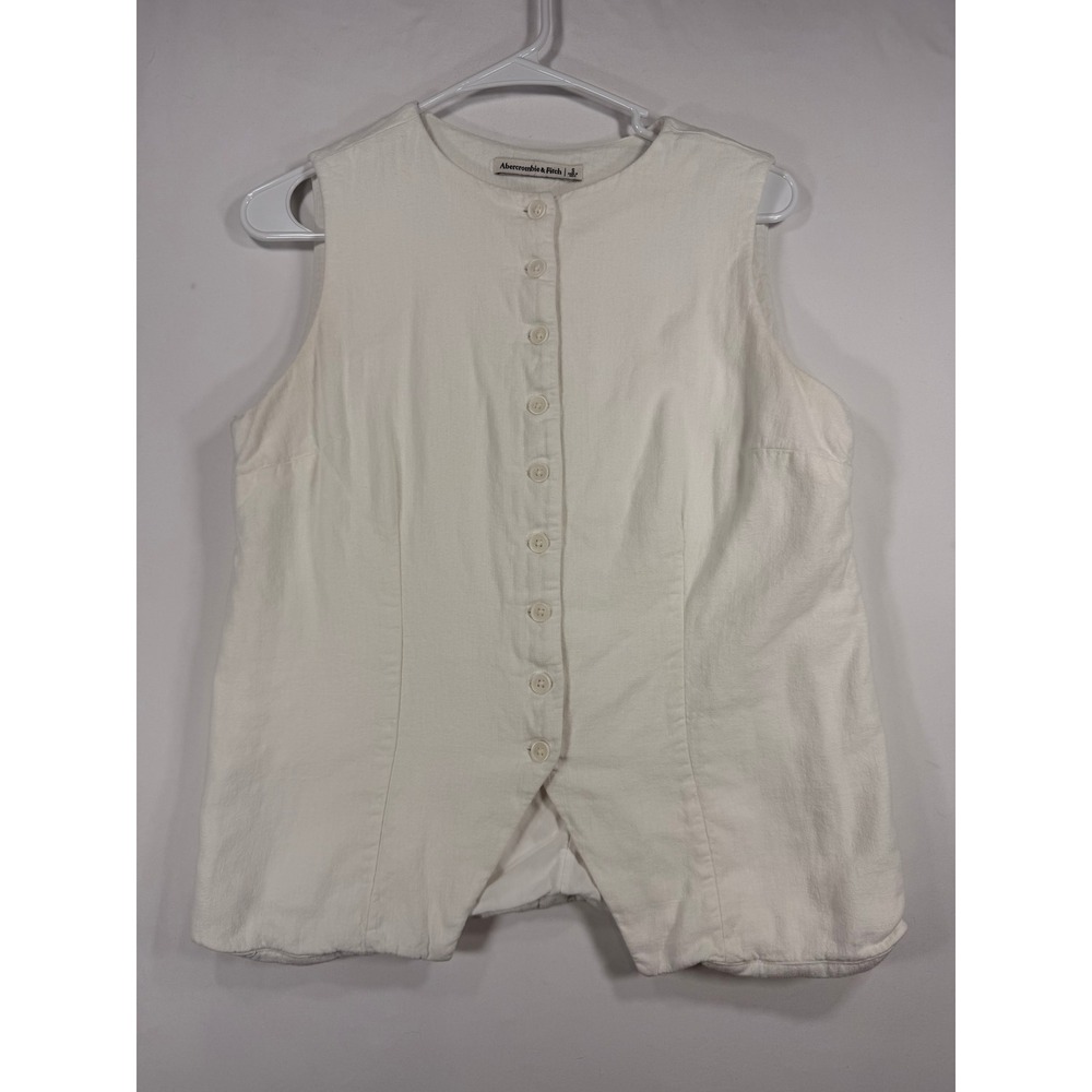 Abercrombie & Fitch Vest Women S White Excellent Linen Blend Button Back Tie